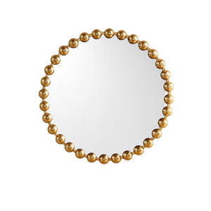 English Elm Beaded Round Wall Mirror 27" Diameter with Antique Metallic Gold Foil Finish, Beveled Glass Accent Gold 30.16 L x 4.13 W x 29.76 H B03599367