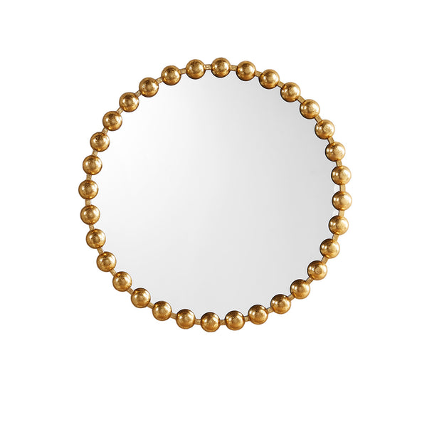 English Elm Beaded Round Wall Mirror 27" Diameter with Antique Metallic Gold Foil Finish, Beveled Glass Accent Gold 30.16 L x 4.13 W x 29.76 H B03599367