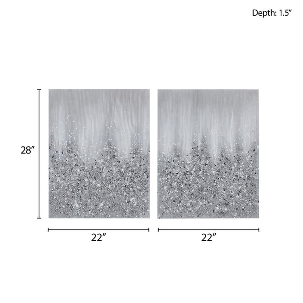 English Elm Heavily Embellished Madison Park Glimmer 2-Piece Canvas Wall Art Set with Metallic Texture and Sparkle Silver 29.72 L x 3.94 W x 24.21 H B03598855