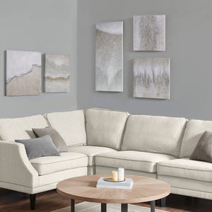 English Elm Hand Embellished Neutral Abstract 5-Piece Gallery Canvas Set with Glitz Texture, Easy Hang Decor B03598860
