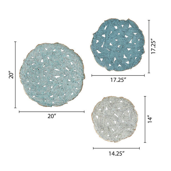 English Elm Textured Feather 3-Piece Metal Disc Wall Decor Set – Blue Iron Finish, Feather Cutouts, Easy Mounting, Trio B03597680