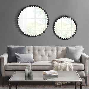 English Elm Beaded Marlowe 27" Round Wall Mirror with Matte Black Beaded Iron Frame, Modern Glam Accent Piece B03599369