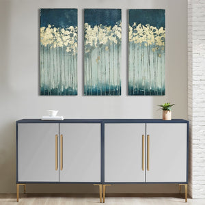 English Elm Gold Gold Foil Abstract 3-Piece Canvas Wall Art Set – Dewy Forest Teal & Blue with Metallic Glam Finish B03598816