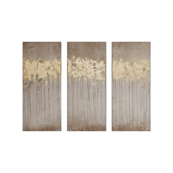 English Elm Gold Foil Dewy Forest 3-Piece Canvas Wall Art Set by Delsie Walters — Taupe Abstract Trees, Metallic Glam, Gel-Coated Finish B03598820