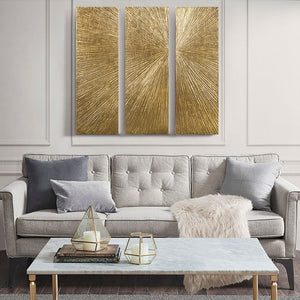 English Elm Hand Painted Madison Park Sunburst Triptych 3-Piece Dimensional Resin Wall Art Set, Gold Metallic Texture, 15x45 Each, Easy Hang B03599364