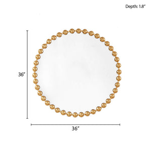 English Elm Beaded Marlowe 36" Round Wall Mirror with Antique Gold Beaded Iron Frame, Modern Glam Accent Decor B03599273
