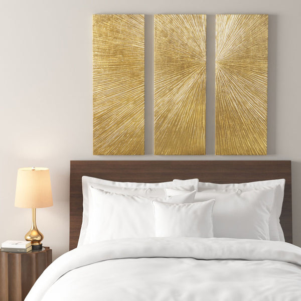 English Elm Hand Painted Madison Park Sunburst Triptych 3-Piece Dimensional Resin Wall Art Set, Gold Metallic Texture, 15x45 Each, Easy Hang B03599364