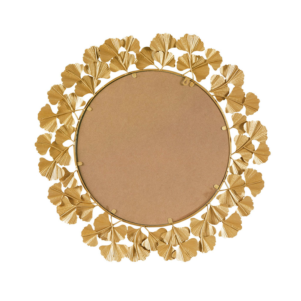 English Elm Gold Martha Stewart Eden Gingko Leaf Round Wall Mirror 30.5" Antique Gold Foil Frame, Luxurious Transitional Decor B03599408