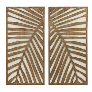 English Elm Two-tone Madison Park Birch Palms 2-Piece Carved Wood Panel Wall Art Set, Coastal Botanical Décor, 16x32 each B03598806