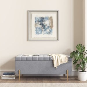 English Elm Hand Painted Ashlar Abstract Framed Glass & Matted Wall Art - Soft Blue Neutrals, Textured Rice Paper Linen, Silver Frame 25.5" B03598890