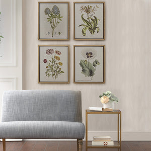 English Elm 4-piece Martha Stewart Herbal Botany Framed Canvas Wall Art Set – Floral Linen Prints, Cottage Green Taupe Elegance B03599414