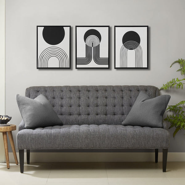 English Elm 3-piece Urban Habitat Cosmic Curl Framed Canvas Wall Art Set — Modern Black & Taupe Geometric Trio B035100375