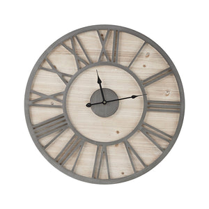 English Elm 23.6" Mason Wood Wall Clock - 23.6" Rustic Grey Metal Frame, Roman Numerals, Large Farmhouse Decor B03598870