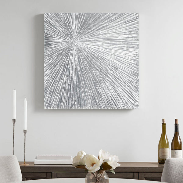 English Elm Hand Painted Sunburst Dimensional Resin Wall Art with Textured Abstract Burst 30x30 Modern Accent Silver 32.68 L x 32.68 W x 1.97 H B03599361