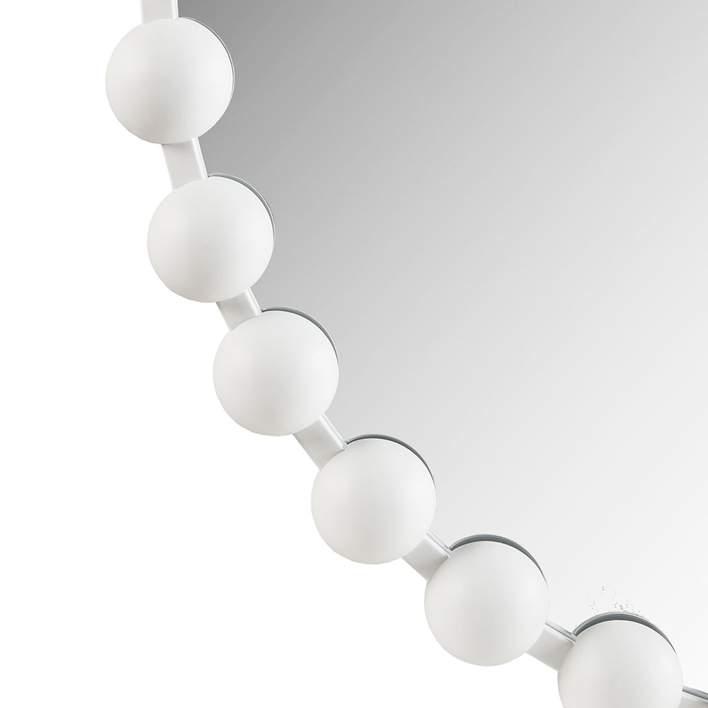 English Elm Beaded Marlowe 27" Round Wall Mirror with Matte White Iron Beaded Frame, Glam Accent for Entryway B03599372