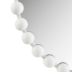 English Elm Beaded Marlowe 27" Round Wall Mirror with Matte White Iron Beaded Frame, Glam Accent for Entryway B03599372