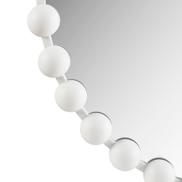 English Elm Beaded Marlowe 27" Round Wall Mirror with Matte White Iron Beaded Frame, Glam Accent for Entryway B03599372