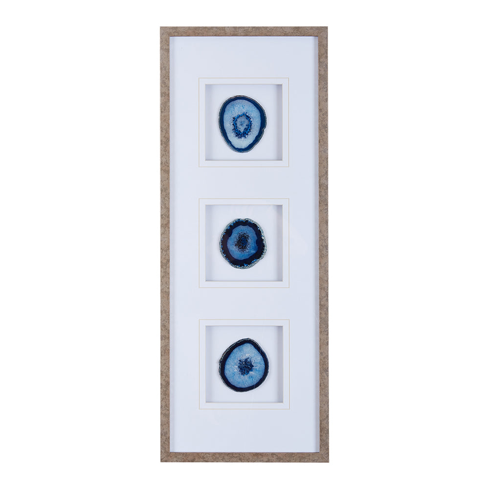 English Elm Real Stone Blue Agate Trio Wall Art by Artist Studio 5 — 34"x13" Gallery Glass Frame, 100% Agate Stones, Versatile Vertical/Horizontal Display B03598879