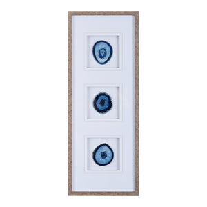 English Elm Real Stone Blue Agate Trio Wall Art by Artist Studio 5 — 34"x13" Gallery Glass Frame, 100% Agate Stones, Versatile Vertical/Horizontal Display B03598879