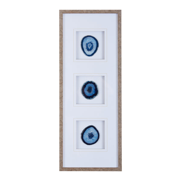 English Elm Real Stone Blue Agate Trio Wall Art by Artist Studio 5 — 34"x13" Gallery Glass Frame, 100% Agate Stones, Versatile Vertical/Horizontal Display B03598879