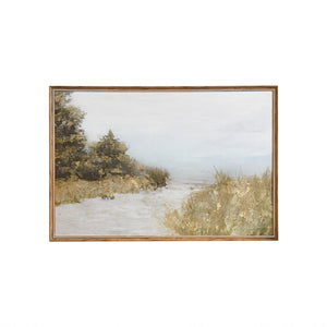 English Elm Abstract Lake Walk Framed Canvas Wall Art by Martha Stewart — Gel-Coated Country Landscape, 37.2x25.2" Ready-to-Hang B03599418