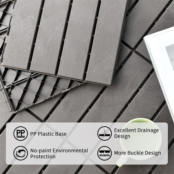 English Elm Patio Composite Interlocking Floor Tiles Four Slat Drainage Design for Balcony Deck Dark Gray W1859P181784