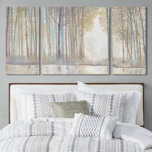 English Elm Triptych Forest Reflections 3-Piece Canvas Wall Art Set by Norman Wyatt Jr. – Serene Pond Landscape, Textured Gel Finish, Easy Hang B03598818