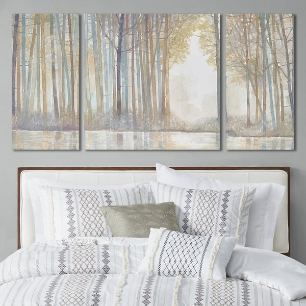 English Elm Triptych Forest Reflections 3-Piece Canvas Wall Art Set by Norman Wyatt Jr. – Serene Pond Landscape, Textured Gel Finish, Easy Hang B03598818