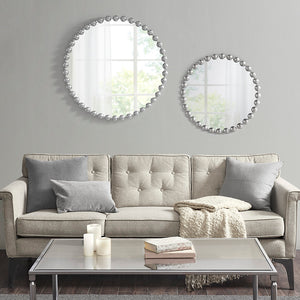 English Elm Beaded Marlowe Round Wall Mirror 36" – Antique Metallic Silver Beaded Iron Frame, Modern Glam Decor B03599275