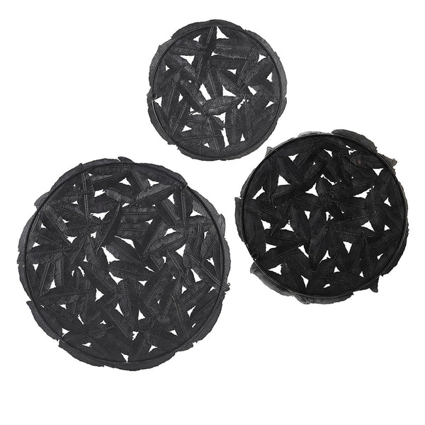 English Elm Textured Feather 3-Piece Metal Disc Wall Decor Set - Grey Silver Feathers, Rustic Modern Accent Art B03598805