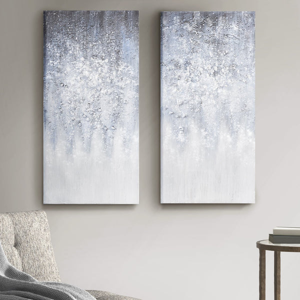 English Elm Heavily Embellished Winter Glaze 2-Piece Canvas Wall Art Set, 15x30 Hand-Glittered Abstract Blue Décor B03598847