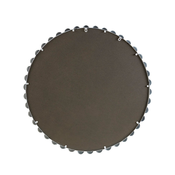 English Elm Beaded Marlowe 36" Round Wall Mirror Matte White Foil Iron Frame Glam Accent with Keyhole Hook B03599373