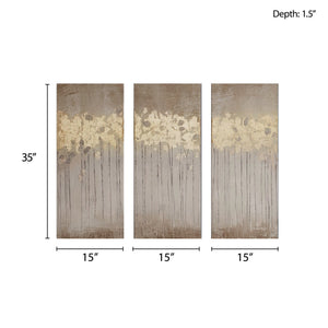English Elm Gold Foil Dewy Forest 3-Piece Canvas Wall Art Set by Delsie Walters — Taupe Abstract Trees, Metallic Glam, Gel-Coated Finish B03598820