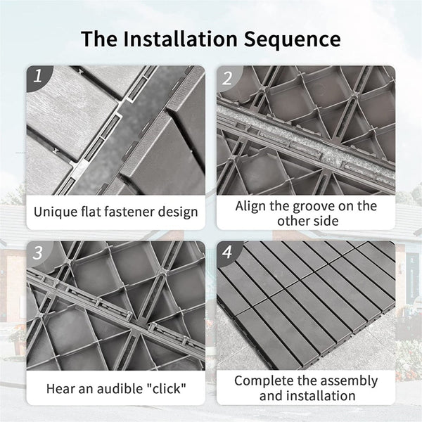 English Elm Patio Composite Interlocking Floor Tiles Four Slat Drainage Design for Balcony Deck Dark Gray W1859P181803
