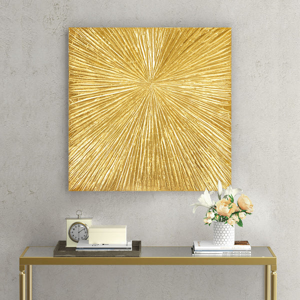 English Elm Hand Painted Sunburst Dimensional Resin Wall Art with Textured Abstract Burst 30x30 Modern Accent Gold 32.68 L x 32.68 W x 1.97 H B03599362
