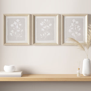 English Elm 3-piece Framed Glass Wall Art Set Madison Park Fair Florets Botanical White Flower Prints, Natural Wood Frame, 12x14 Each, Gallery-Style Decor B03598886