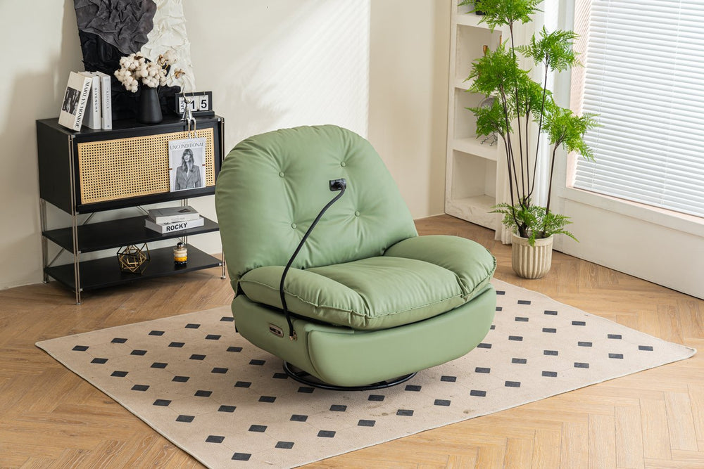English Elm Power Recliner 270° Swivel Glider with Bluetooth Speakers, USB Charger, Phone Holder & Snack Storage Green W1752106961