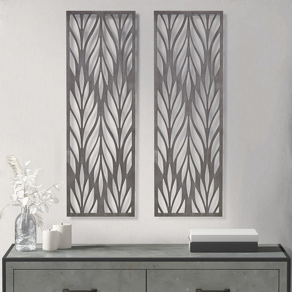 English Elm Grey Laser Cut Wood 2-Piece Panel Wall Decor Set by Madison Park — Reclaimed Botanical MDF Art, Versatile Vertical/Horizontal Hanging B03598808