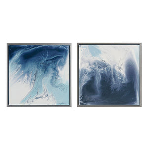 English Elm Abstract Blue Lagoon 2-Piece Framed Canvas Wall Art Set by Madison Park – Glossy Silver-Trim Abstract Artwork, 25.5" Squares, Easy Hang, Fade-Resistant Finish B03598833