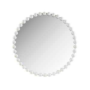 English Elm Beaded Marlowe 36" Round Wall Mirror Matte White Foil Iron Frame Glam Accent with Keyhole Hook B03599373