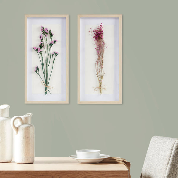 English Elm Dried Madison Park Avant Garden 2-Piece Shadow Box Wall Decor Set with Real Dyed Flowers, Glass Framed Rustic Charm B03598795