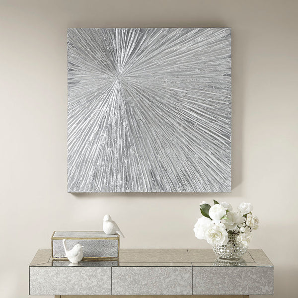 English Elm Hand Painted Sunburst Dimensional Resin Wall Art with Textured Abstract Burst 30x30 Modern Accent Silver 32.68 L x 32.68 W x 1.97 H B03599361