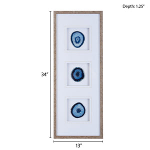 English Elm Real Stone Blue Agate Trio Wall Art by Artist Studio 5 — 34"x13" Gallery Glass Frame, 100% Agate Stones, Versatile Vertical/Horizontal Display B03598879