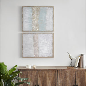 English Elm Hand Radiant Flatland Embellished Glitter 2-Piece Canvas Wall Art Set, Blue-Neutral Abstract Glam B03598848