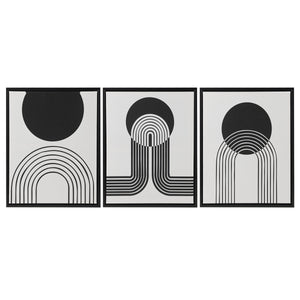 English Elm 3-piece Urban Habitat Cosmic Curl Framed Canvas Wall Art Set — Modern Black & Taupe Geometric Trio B035100375