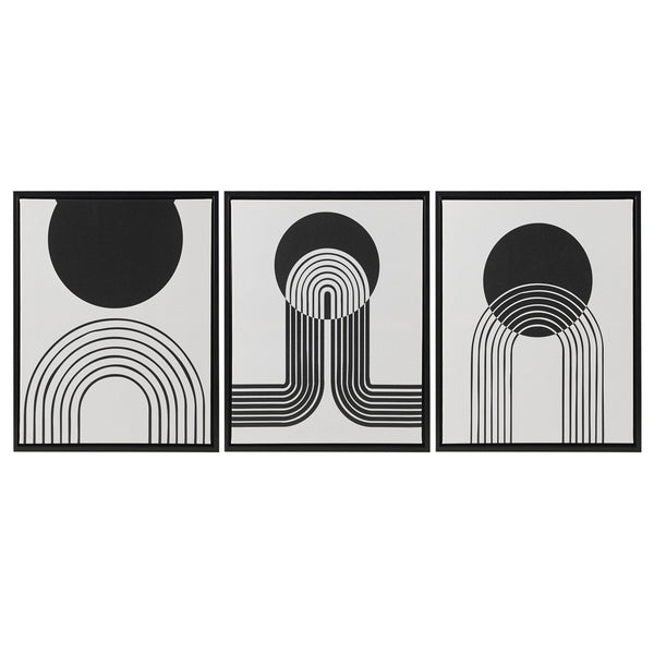 English Elm 3-piece Urban Habitat Cosmic Curl Framed Canvas Wall Art Set — Modern Black & Taupe Geometric Trio B035100375