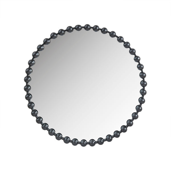 English Elm Beaded Marlowe 36" Round Wall Mirror with Matte Black Beaded Iron Frame, Modern Glam Accent Piece B03599370