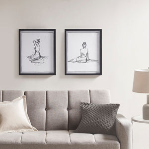 English Elm Sketch Feminine Figures 2-Piece Framed Glass & Matted Wall Art Set by Elise Green — Elegant 17x21" décor with bold black frames for modern sophistication B03598880