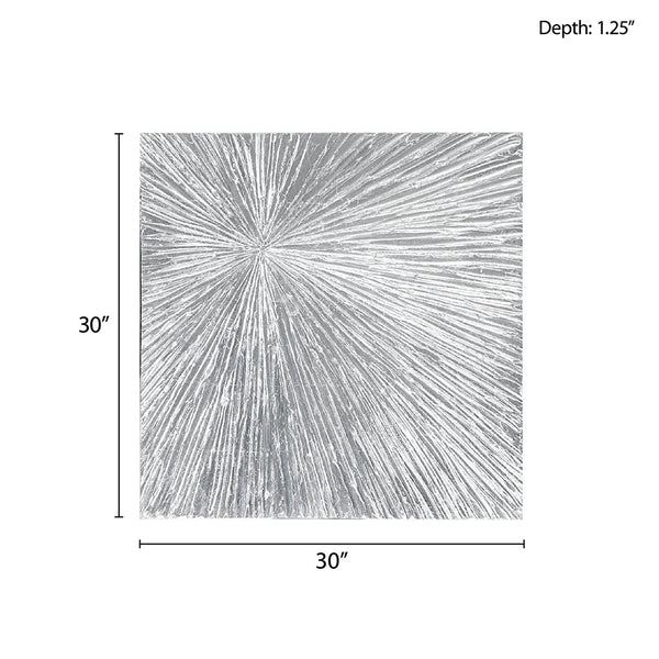 English Elm Hand Painted Sunburst Dimensional Resin Wall Art with Textured Abstract Burst 30x30 Modern Accent Silver 32.68 L x 32.68 W x 1.97 H B03599361