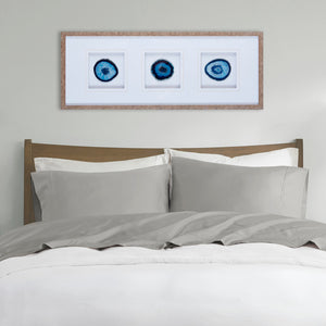 English Elm Real Stone Blue Agate Trio Wall Art by Artist Studio 5 — 34"x13" Gallery Glass Frame, 100% Agate Stones, Versatile Vertical/Horizontal Display B03598879